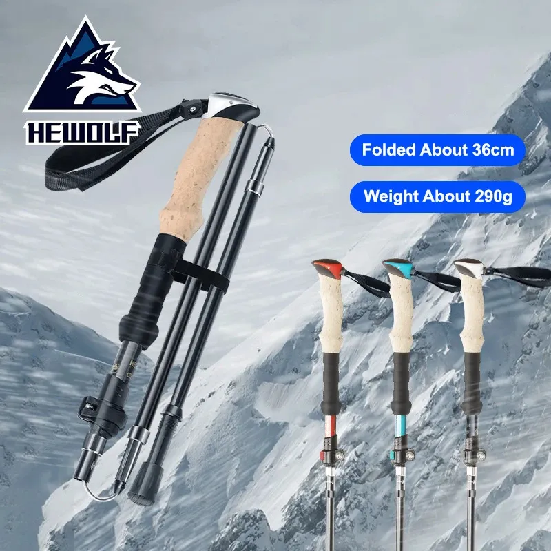 Bâtons de Ski Hewolf extérieur ultraléger pliant bâton de marche professionnel Ski escalade Portable télescopique en aluminium Trekking pôle 231101