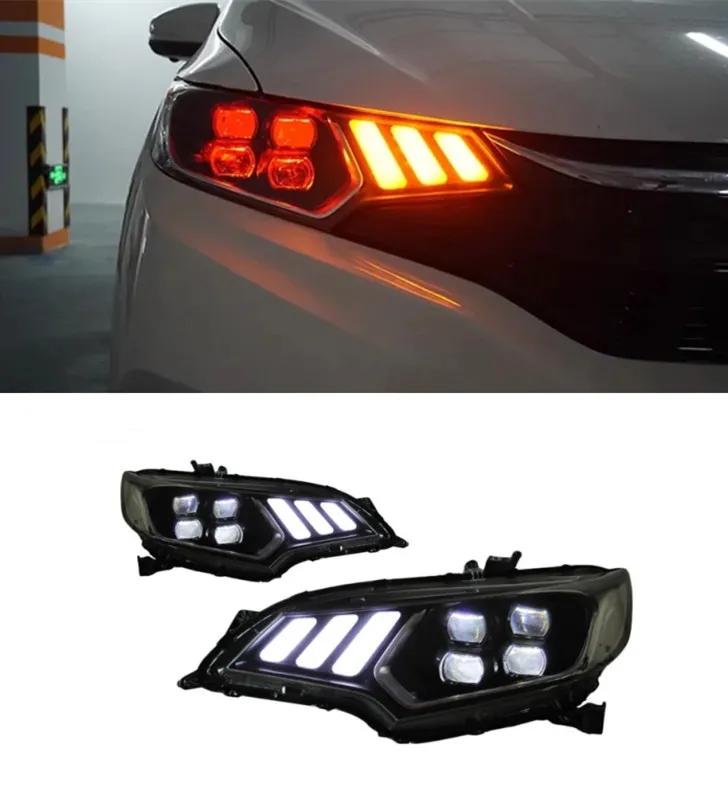 Auto Styling Kopf Lampe Für Honda Fit GK5 Scheinwerfer Jazz 2014-20 20 Mustang stil LED Scheinwerfer DRL dynamische Singal Hohe Abblendlicht