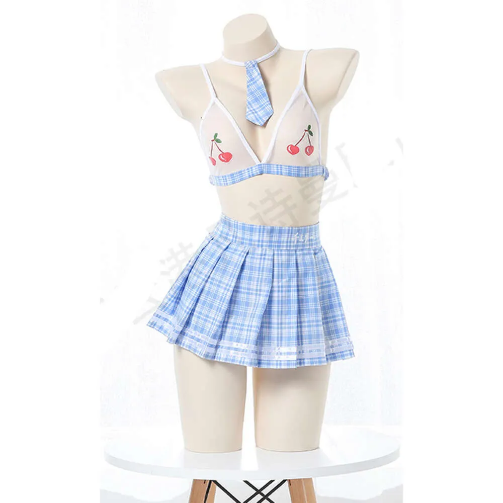 Ani Lovely Girls Cherry Plaid Bikini Swimsuit Costume Anime School Student Swimwear Uniform Temptation Lingerie Cosplay cosplay