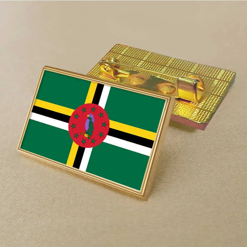 Party Dominica Flag Pin 2,5*1,5 cm zinklegering Die-Cast PVC Färgbelagd guld rektangulär medaljongmärke utan tillsatt harts