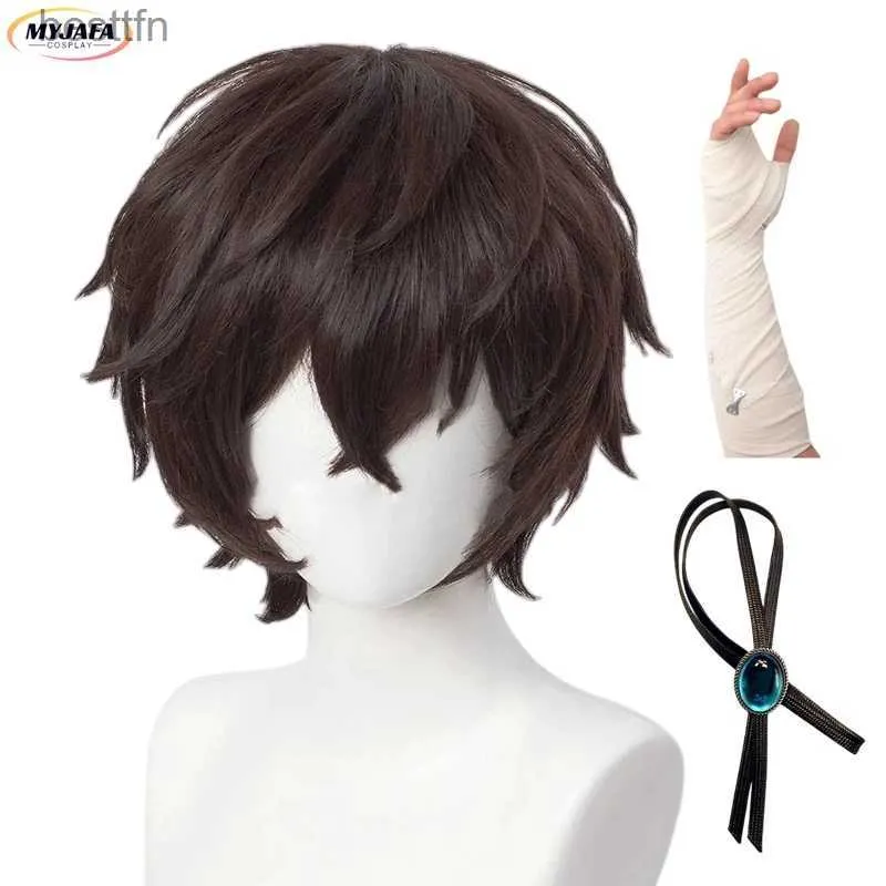 Costumi anime di alta qualità Dazai Osa parrucca cosplay Anime Bungo Stray Dogs Cosplay corto marrone parrucche sintetiche resistenti al calore + cappuccio parruccaL231101