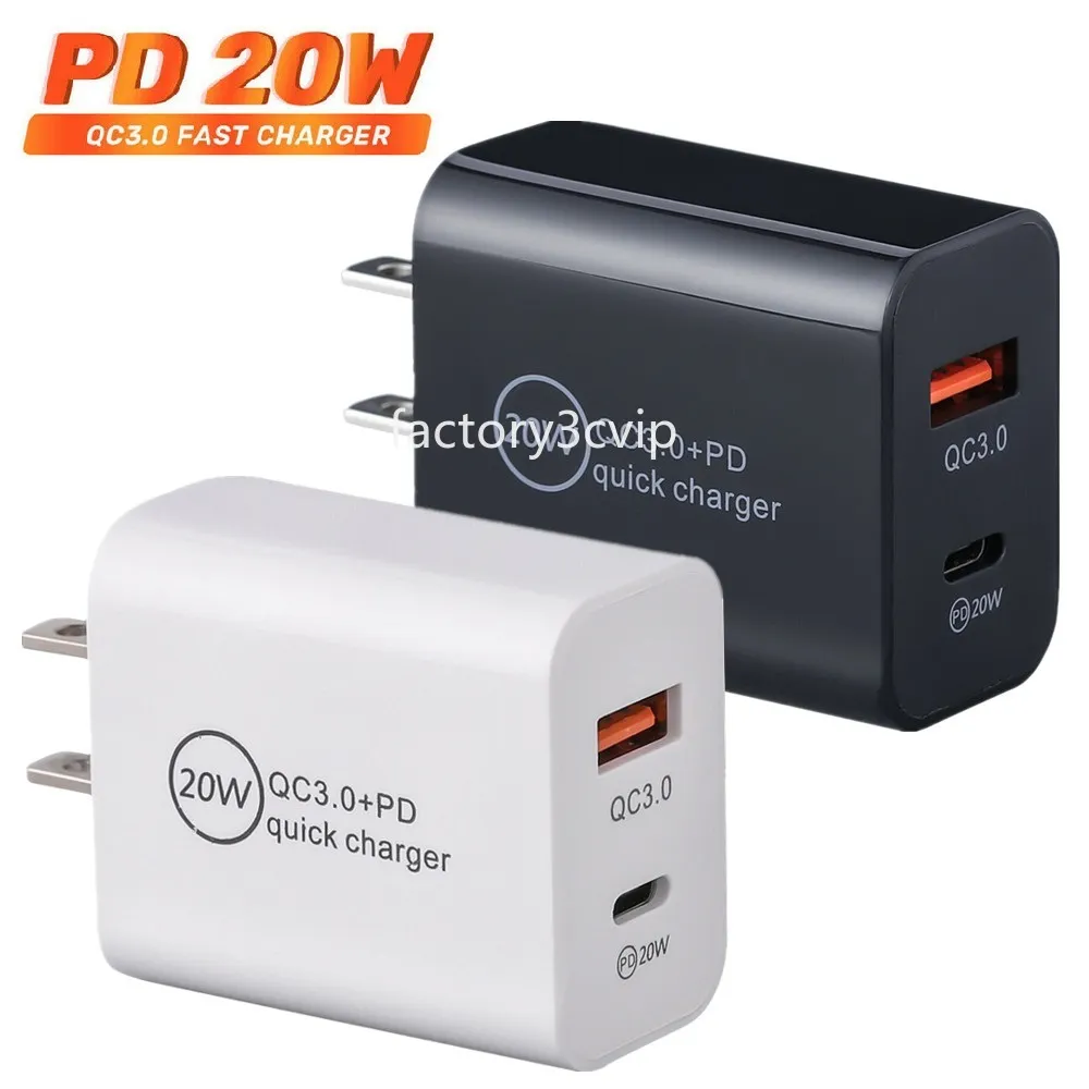 Hög hastighet 20W 12W snabb snabb PD-laddare EU US AC Home Travel Power Adapter USB-C QC3.0 Väggladdning Pluggar för iPhone 12 13 14 Samsung Tablet PC F1