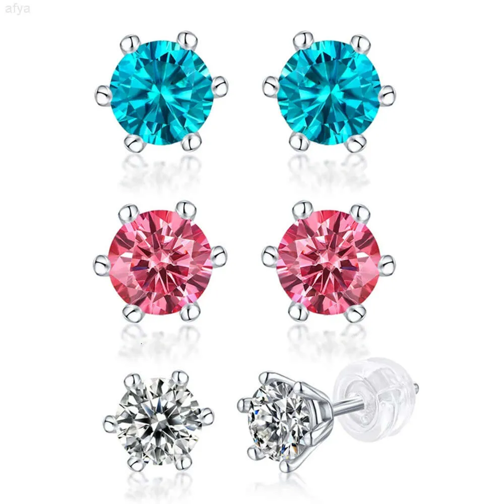 Sex klor snöflinga Moissanite Pink Blue Diamond Stud 925 Sterling Silver