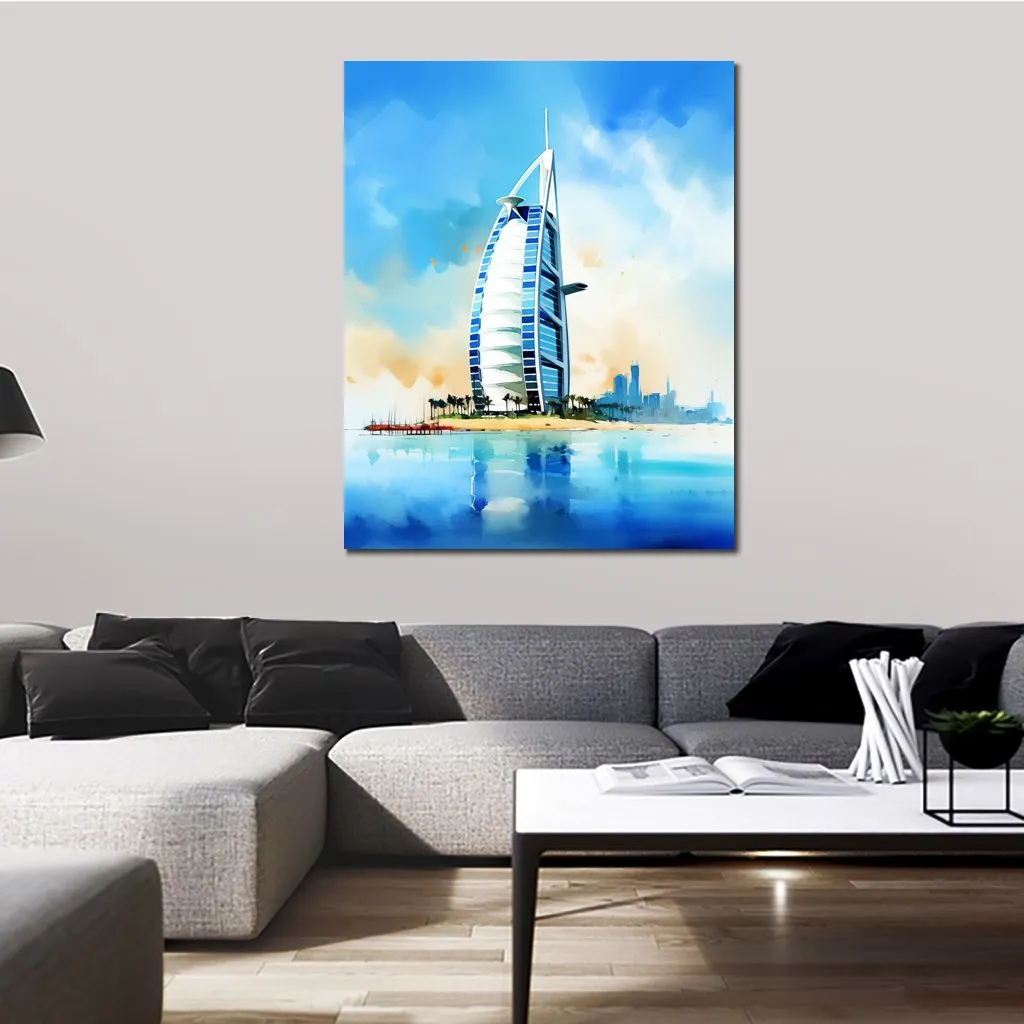 Världsberömd byggnad Dubai Arab Tower Pencil Art Canvas Print Bild Modern affisch för vardagsrum Väggdekor