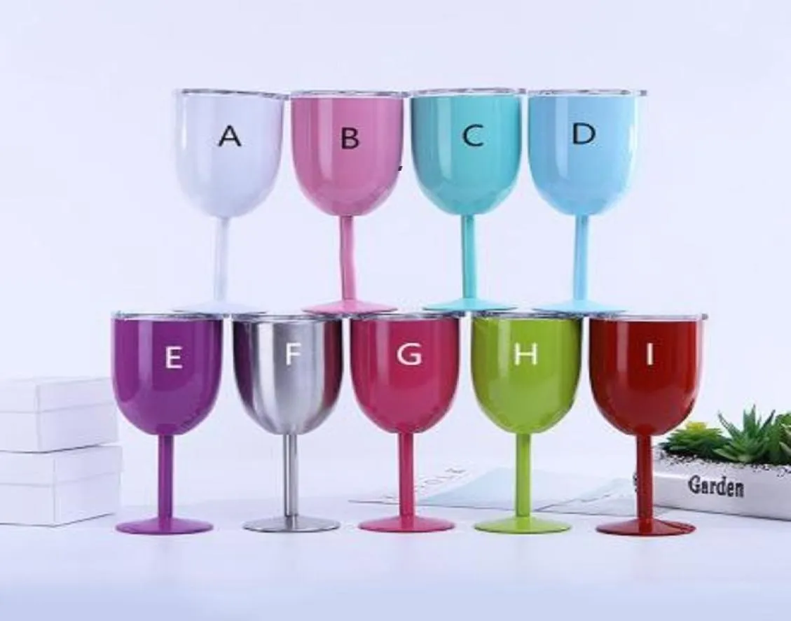 Colorful 10oz Goblet Wine Tumblers In Bulk With Lid Stainless Steel