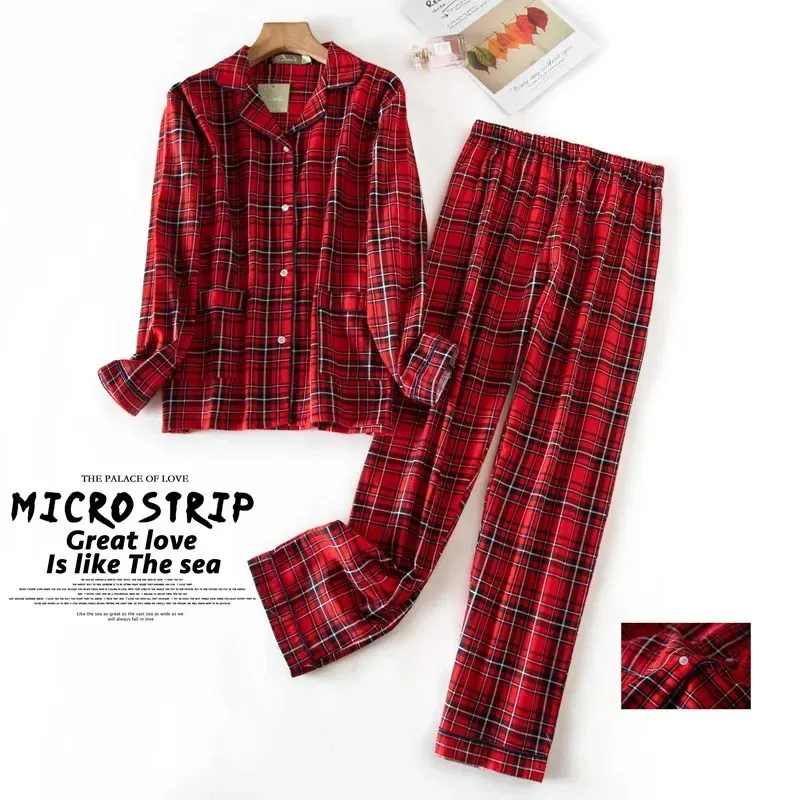 Women's Sleepwear Pajamas Plus Size SXXXL Clothes Ladies Flannel Cotton Home Wear Suit Autumn Winter Plaid Print Sleep Tops 231031