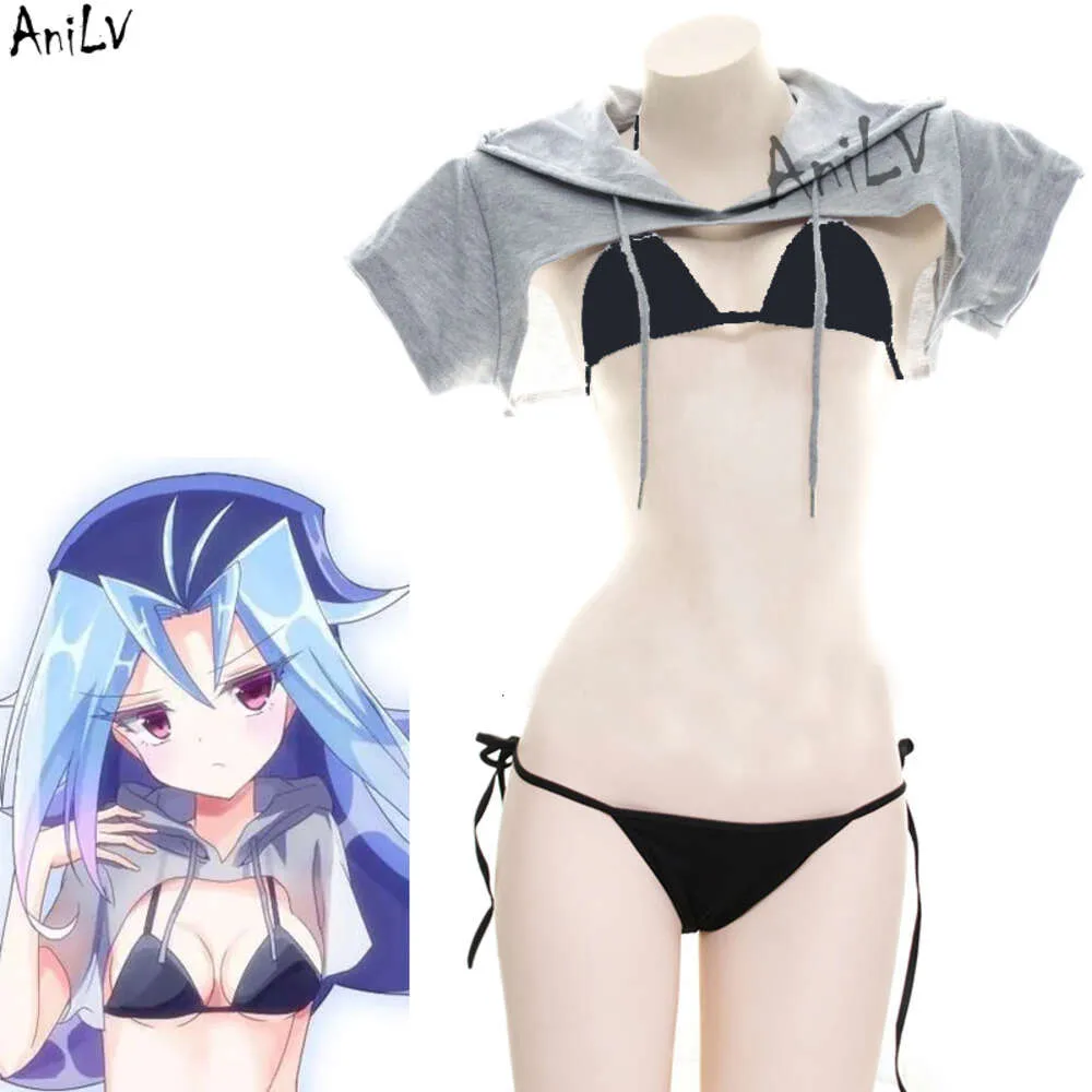 Ani giapponese anime scuola studente bikini con cappuccio scialle vestito costume da bagno uniforme costume cosplay