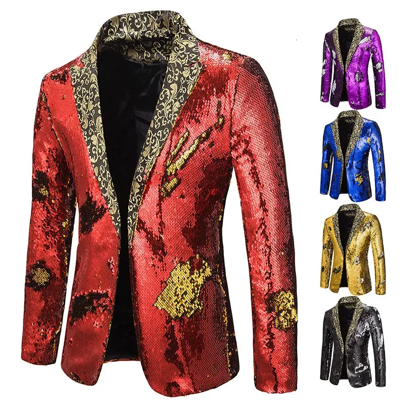 Mens Suits Blazers Men Blazer Shiny Sequin Shawl Collar suit Wedding Groom Singer Prom Glitter Suit Jacket DJ Club Stage 231031