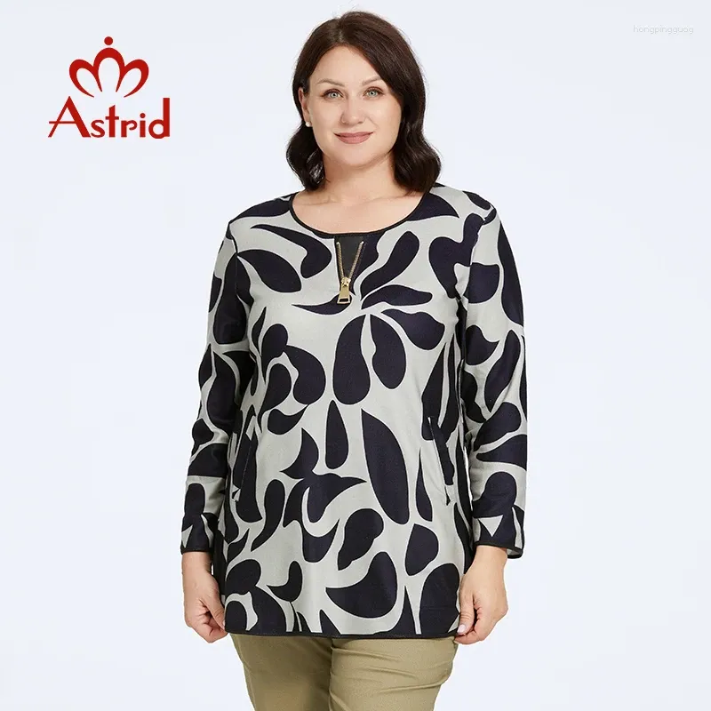 Women's T Shirts Astrid T-shirt 2023 Fleece Top Female Plus Size Long Sleeve Pocket Vintage Fashion Drop Print Basic Clothing Tees