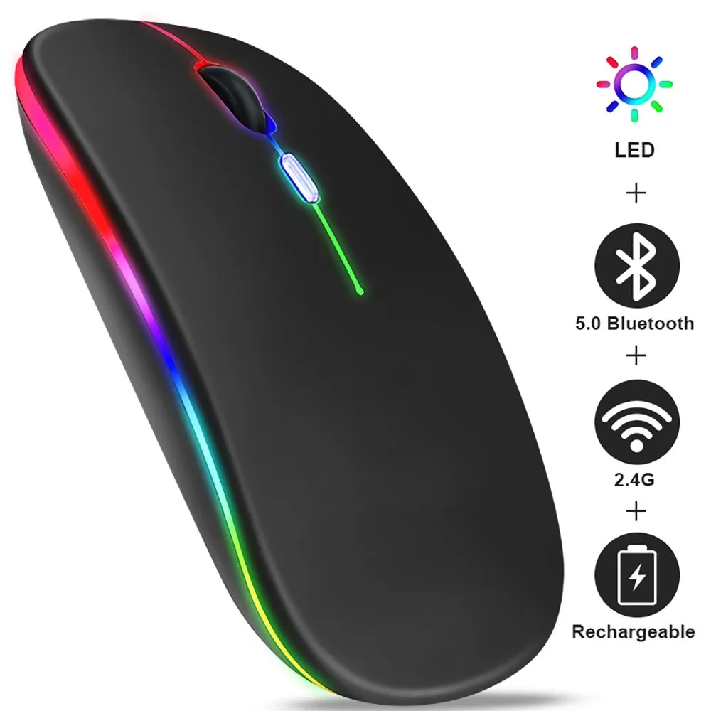 الفئران RGB Bluetooth Mouse اللاسلكي كمبيوتر الماوس القابل للإعادة شحن الماوس USB الماوس الصامت مع RGB الخلفية مناسبة للكمبيوتر 231101