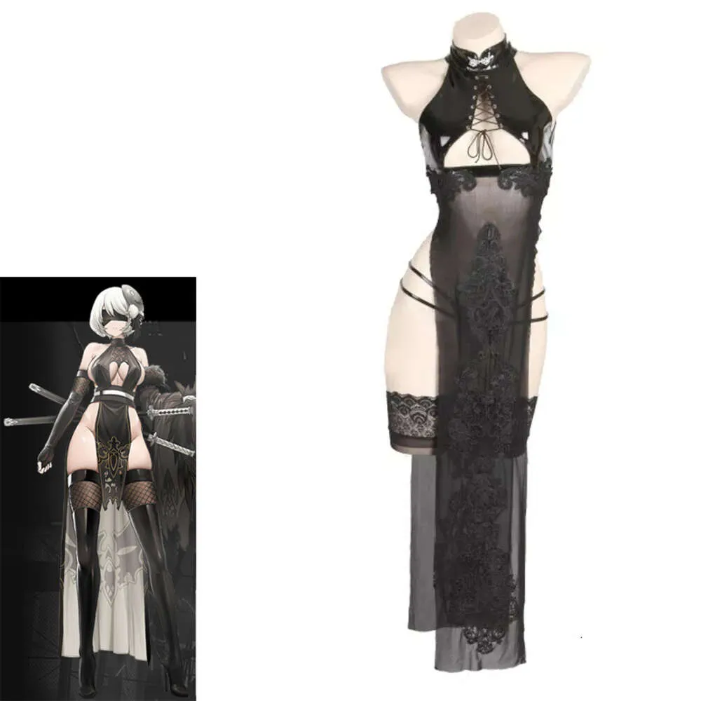 ANI GAME NIER Automata 2b baddräktklänning Kostymkvinnor Sexig Sukumizu Turtleneck Cheongsam badkläder set stcokings cosplay cosplay