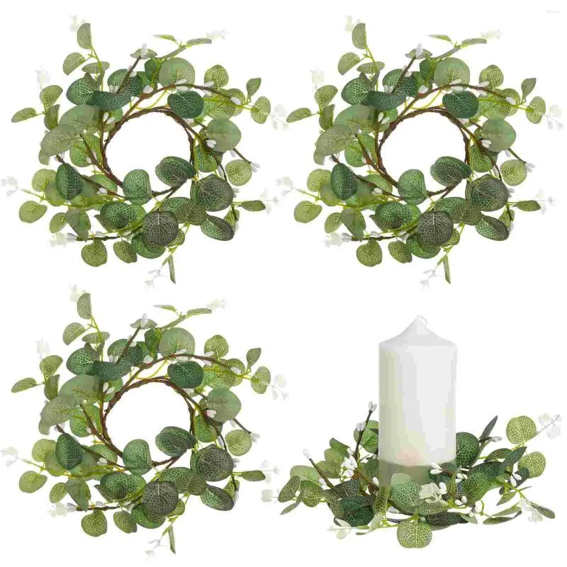 Fleurs décoratives 4 pièces, anneaux de pilier, couronnes de feuilles d'eucalyptus artificielles, porte-serviette pour décorations de noël sur le