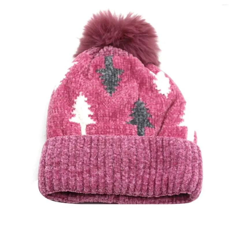 Bérets Chapeau de laine tricoté à motifs d'arbre de Noël avec faux chaud et confortable hiver dessin animé dinosaure bébé Gorras accessoires de cheveux