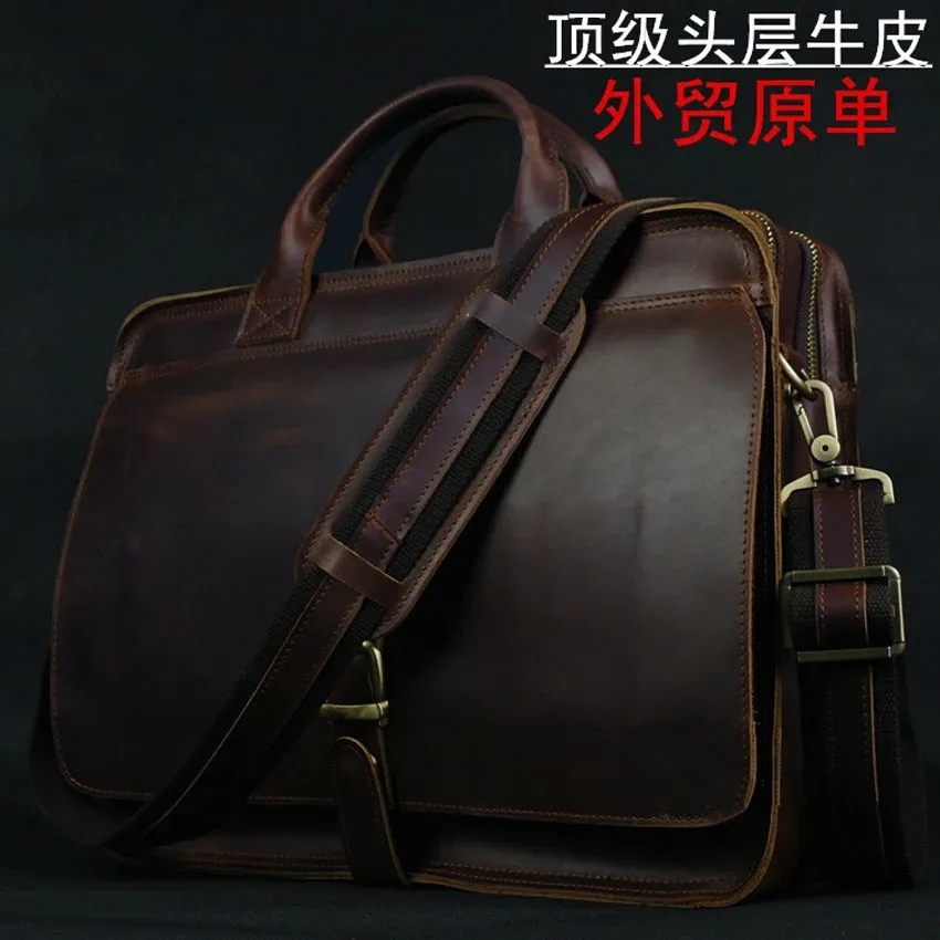 Briefcases Luxury Genuine Leather Men Briefcase Business Bag Leather portfolio Laptop Bag Shoulder Messenger Bag male Document Office bag 231101