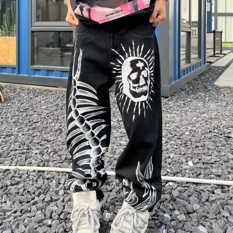 Graffiti Skeleton Jeans Trendy Streetwear, Hip Hop Style, Loose Fit,  Unisex Design, Printed Straight Leg Denim Pants Buy Now!
