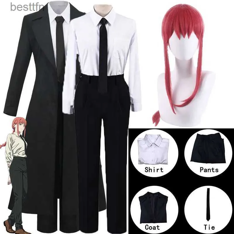 Anime kostuums makima cosplay komen anime ketens man makima cosplay komt wig trench shirt tie pants mannen vrouwen pakken Halloween uniforml231101