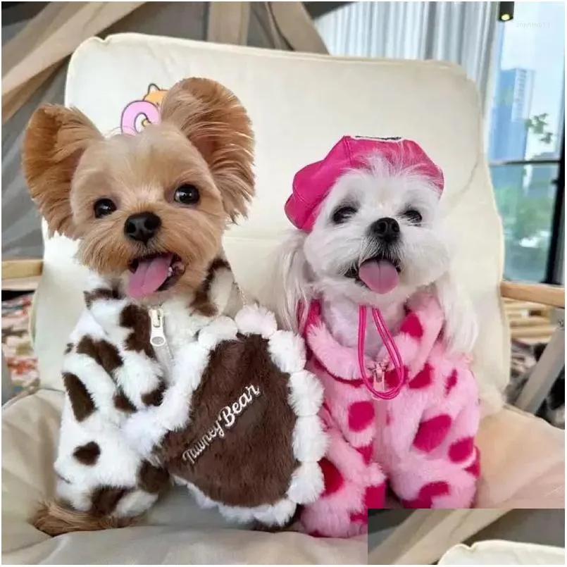 Odzież dla psa odzież polarowa polarowa płaszcz płaszcza płaszcza pet ubicie słodkie psy ubrania grubsze miękki różowy jesienna zima moda dziewczyna yor dh6o9