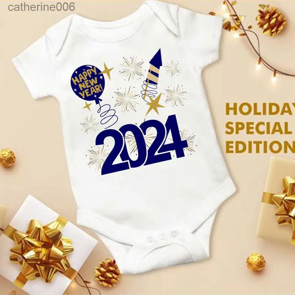 Jumpsuits Bodysuit Hello 2024 Inant Romper New Year Baby Gift Baby Prezent Toddler Krótkie Jumpsue Boys Girl