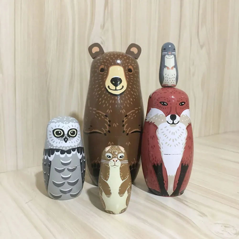 Dolls 5pcs Bear Ear Nesting Dolls for Christmas Mother's Day Home Decor Wooden Russian Matryoshka Babushka Dolls Home Decor Toys 231031