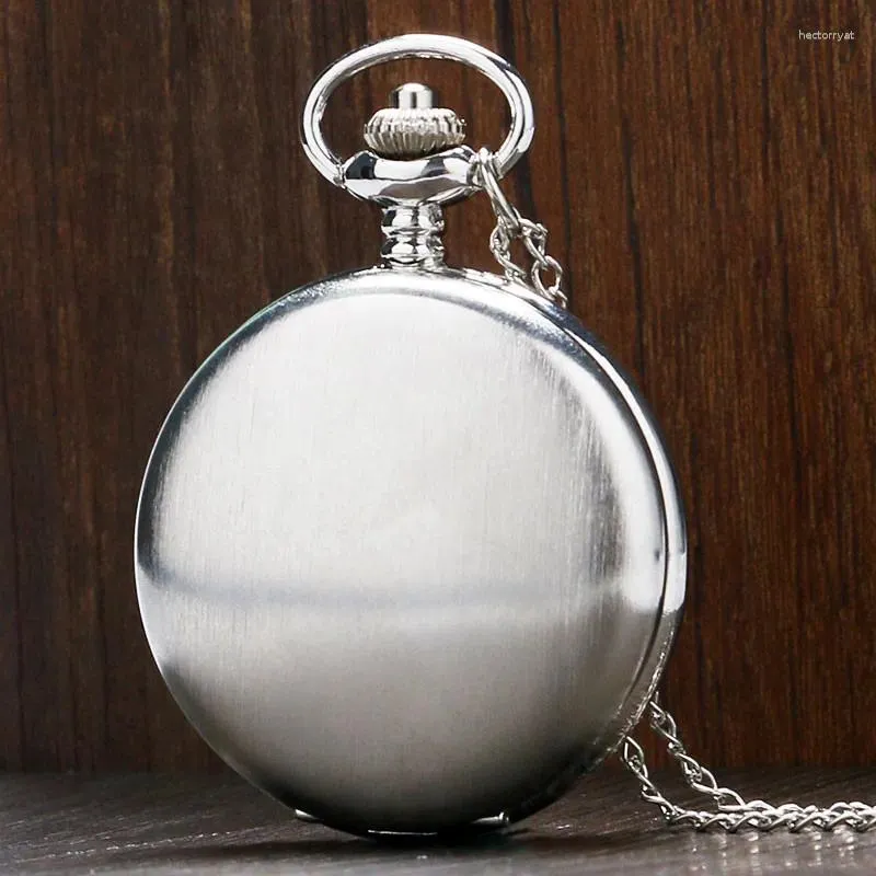 Pocket Watches Silver Alloy Case Full Design Clock Arabic Numeral Display Quartz Watch For Men Women With Necklace Pendant Chain