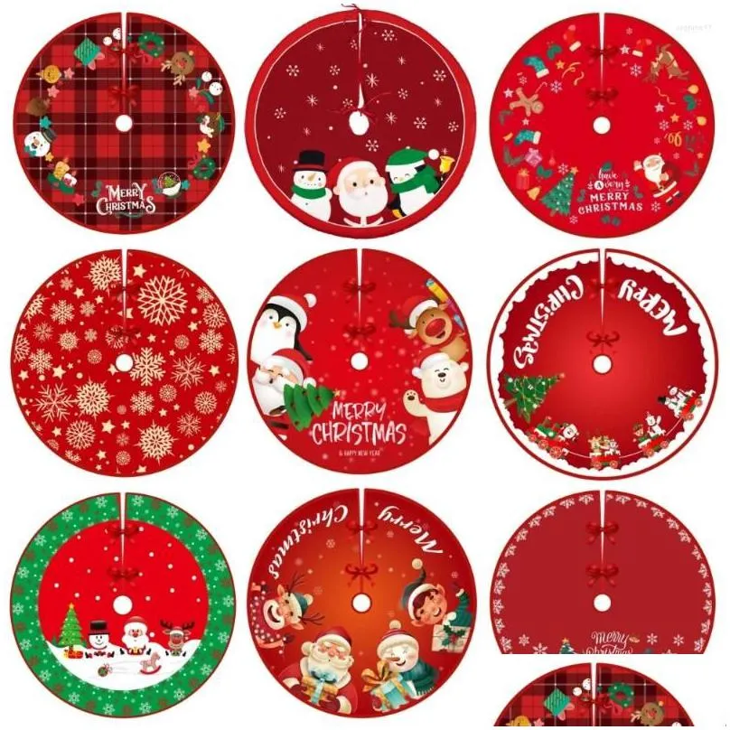 Décorations de Noël Décorations de Noël 90 cm jupe d'arbre pied rouge Er père Noël flocon de neige tapis tapis de base livraison directe de Noël Dhgar Dhcjv
