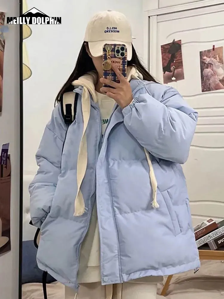 Women's Down Parkas Meilly Dophin Short Jacka Woman Fall Winter 2023 Tjock varm skarvad kappa överdimensionerad koreansk mode lös puffer ytterkläder 231031