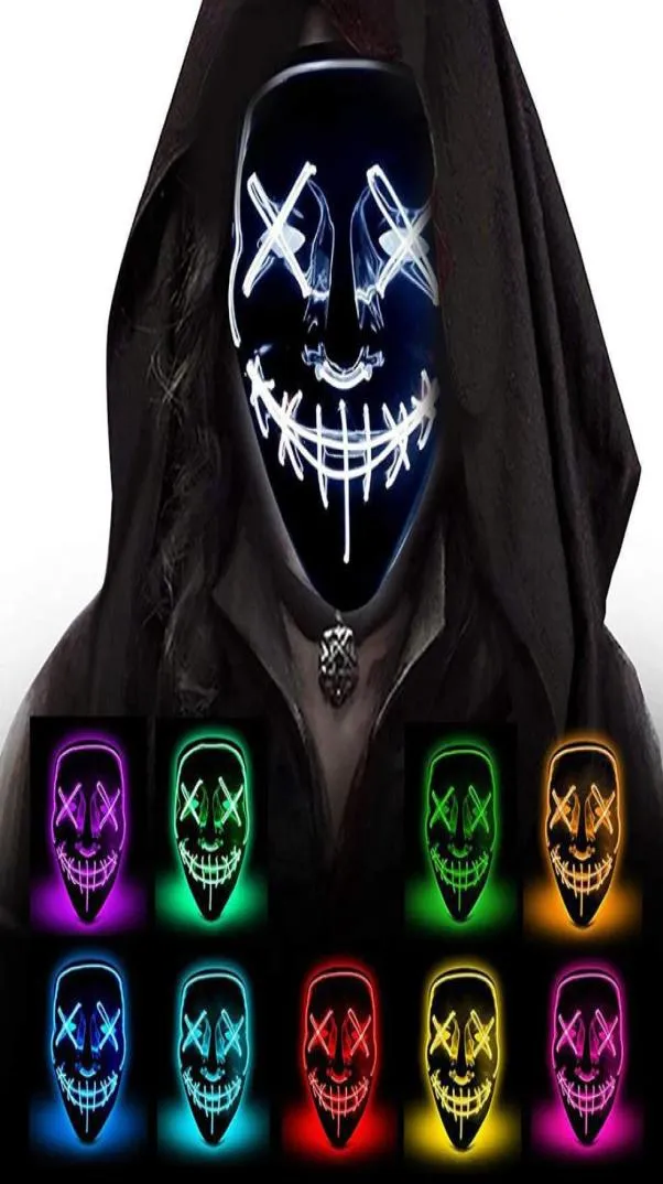 Маска ужасов на Хэллоуин, светодиодные светящиеся маски для чистки, выборная тушь для ресниц, костюм DJ Party, светится в темноте, 10 цветов fast8510303