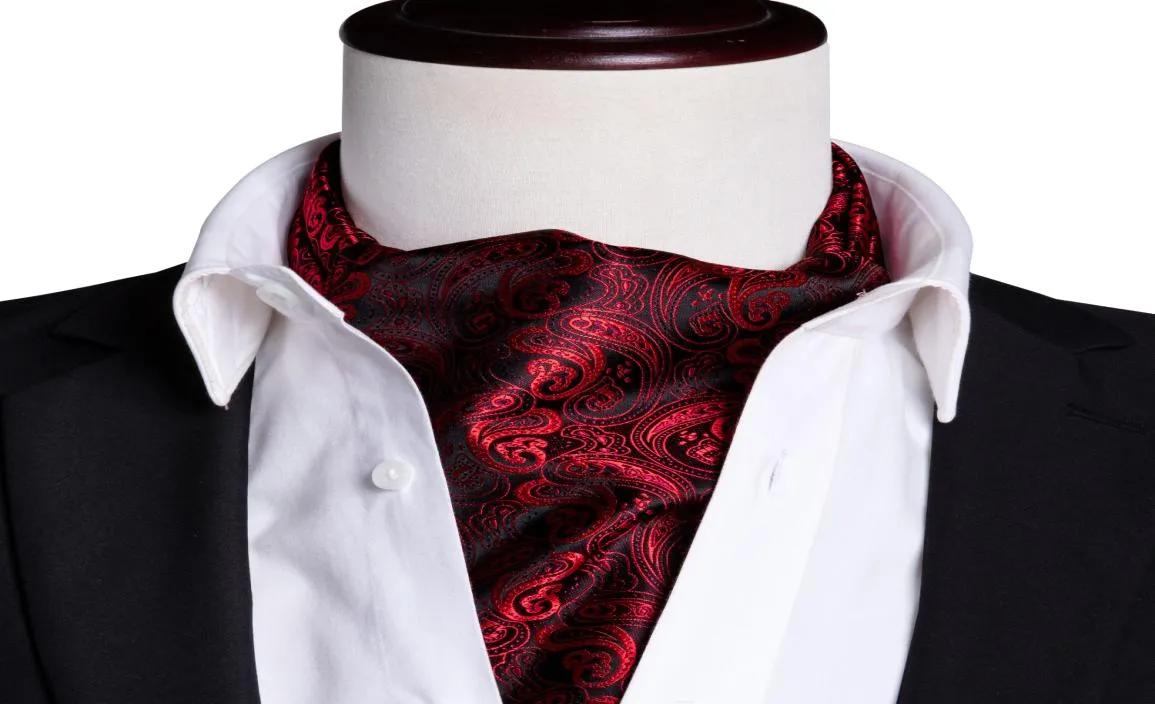 Fast Ascot Men039s Classic Black Red Paisley Cravat Vintage Ascot Handkerchief Cuffflinks Cravat Set For Mens Wedding 3501566