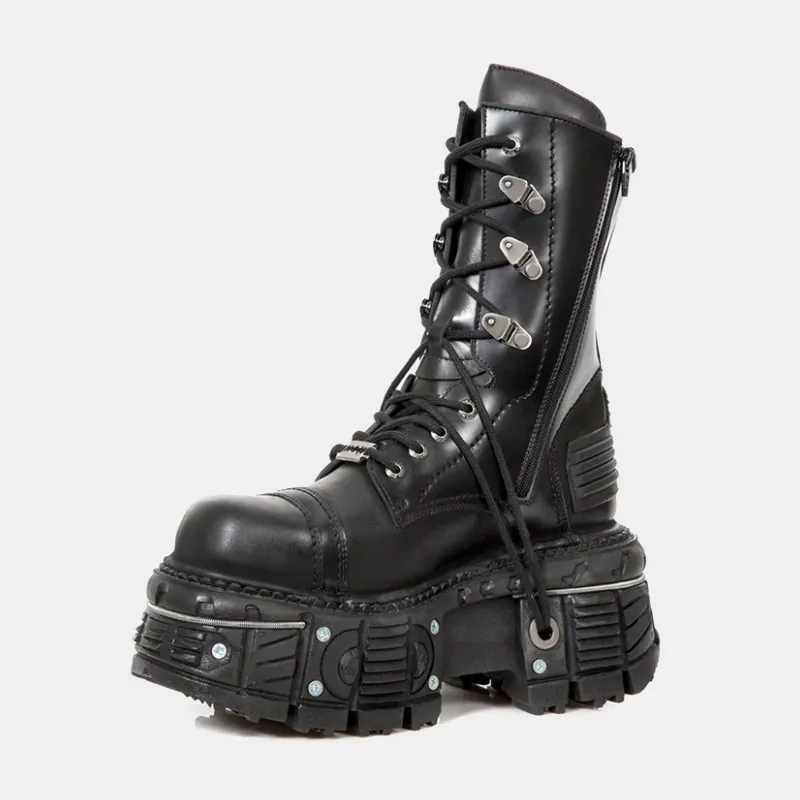 Retro mans svarta designer stövlar punk stil män chunky boot platfom manlig kvinnlig riddare bagage