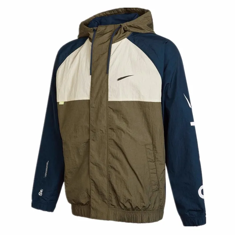 Men Spring 2023 Retro Contrast Woven Windproof Hooded Jacket Sportswear Coats