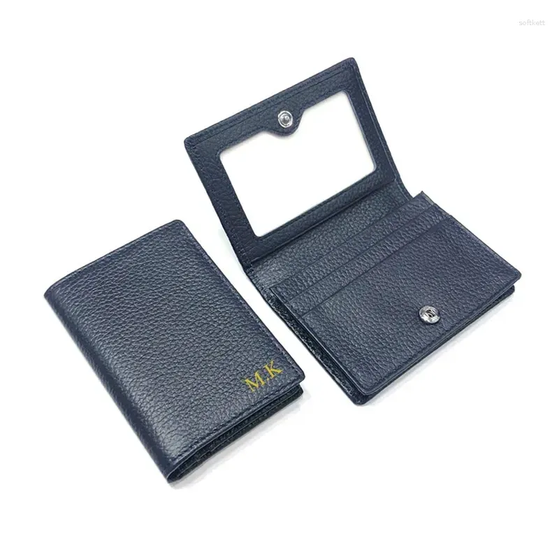 Card Holders Name Custom Genuine Case Holder ID Women Leather Bifold Business Men With Window Credit Drop