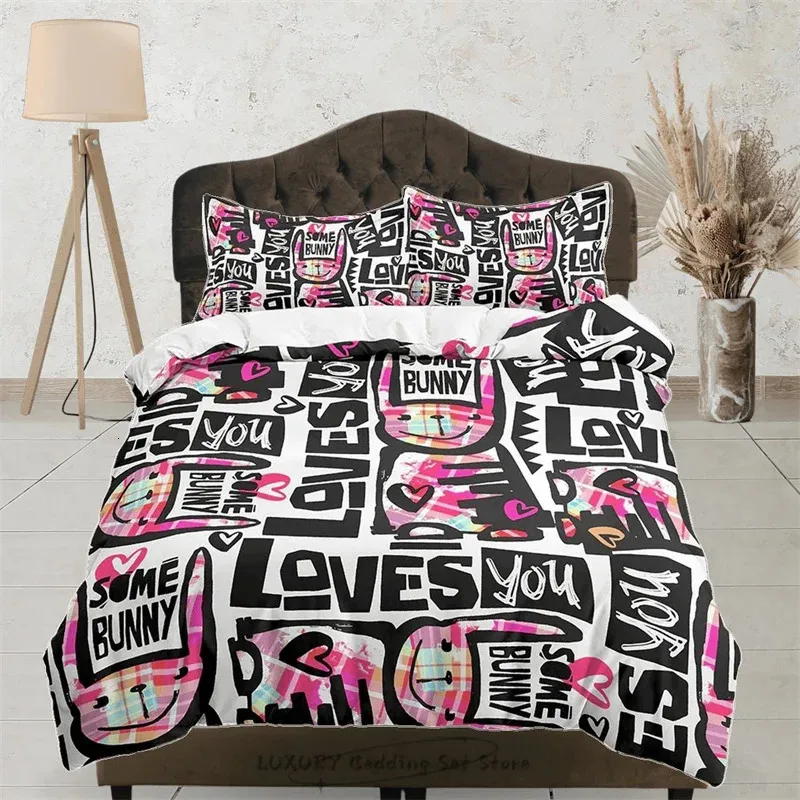 Bedding sets Loves You Pink Bedding Duvet Cover Set Pillowcase Zipper Bedding Dorm Bedding Teens Adult Duvet King Queen Full Twin Single 231101