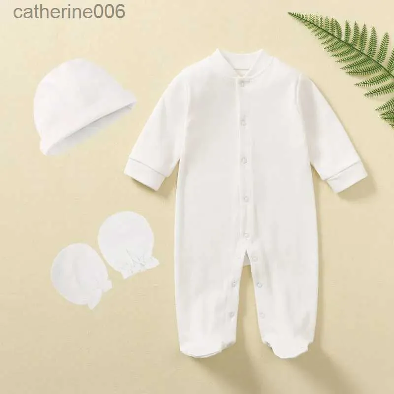 Jumpsuits on Promotion Newborn Baby Rompers Cap Mits Spädbarnskläder Set Girl Sleepsuits Boy Pyjamas White Jumpsuits Growings Ropa de Bebel231101