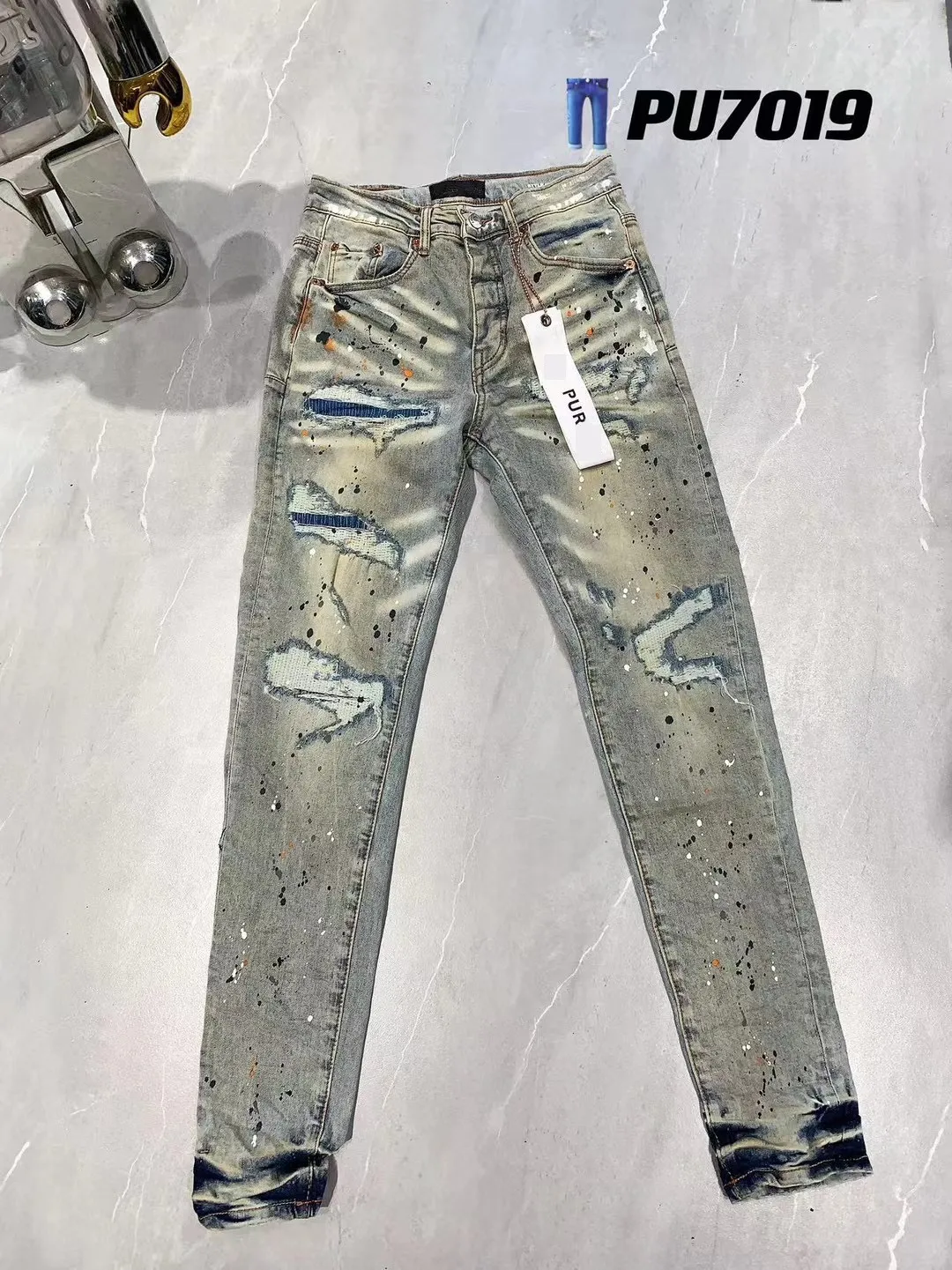 Mens Purple Designer Jeans Fashion Distressed Ripped Bikers Womens Denim Cargo For Men Black Pants541