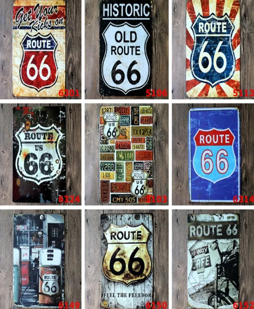 Whole 40 Styles Route 66 Retro Metal Znaki malowanie cyny Plakaty domowe Plakaty rzemieślnicze