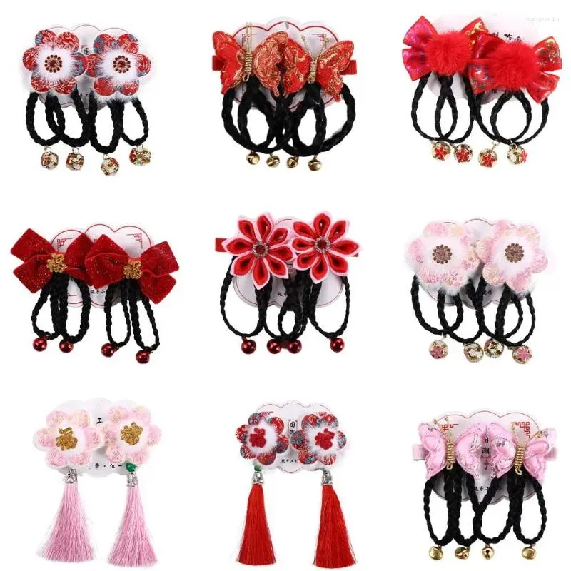 Accessoires pour cheveux, coiffure avec poignée à nœud, épingles à cheveux de l'année chinoise, pinces à fleurs, perruques pour enfants