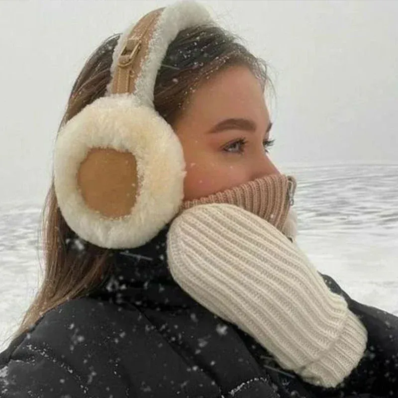 Protetores de orelha macios para inverno, protetores de orelha de pelúcia quentes para mulheres e homens, dobrável, cor sólida, protetores de ouvido ao ar livre, proteção contra frio, presente