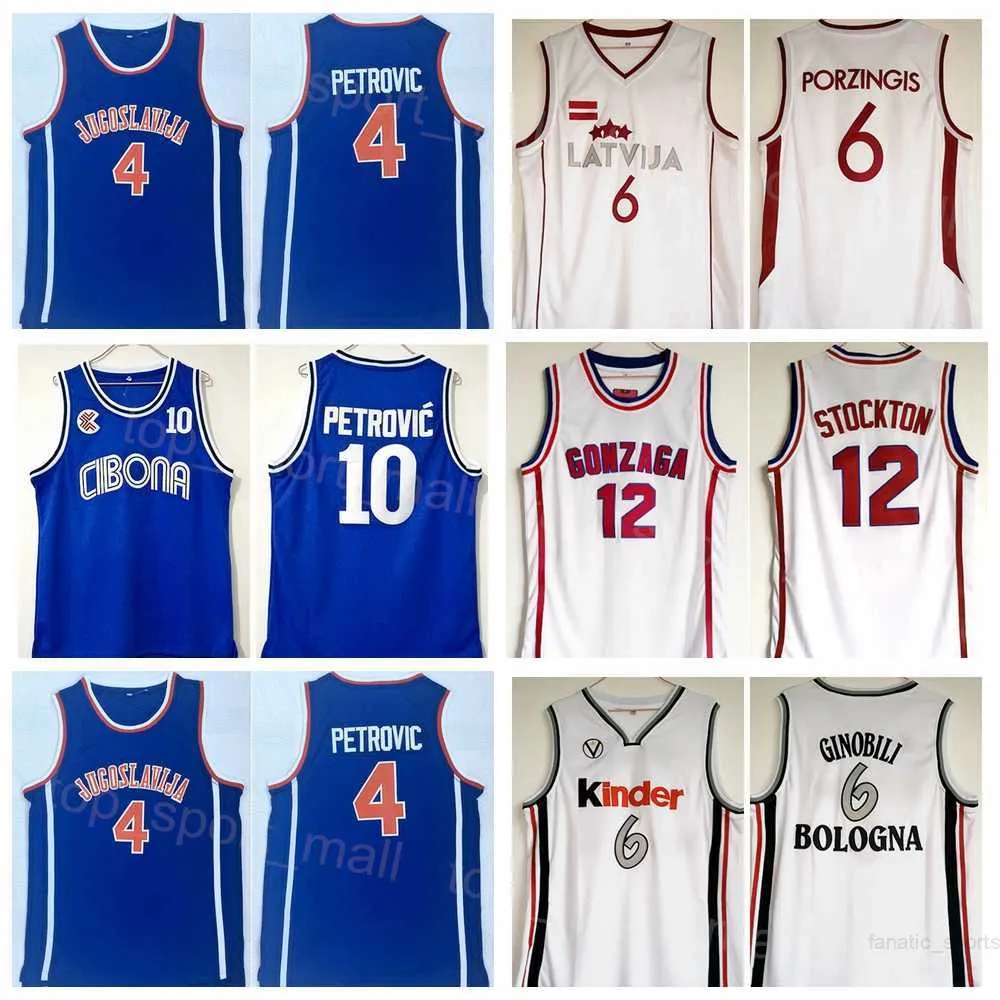 College Basketball Kinder Bologna 6 Manu Ginobili Jerseys Gonzaga 12 John Stockton Latvija 6 Kristaps Porzingis Cibona 10 Jugoslavija 4 Drazen Petrovic University