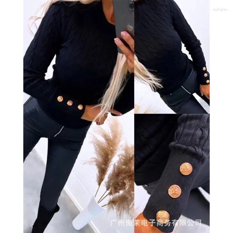 Kvinnors tröjor 2023 Spring Autumn Clothing Solid Color Twist Texture High Quality Sweater Casual Fashion All-Matching Top