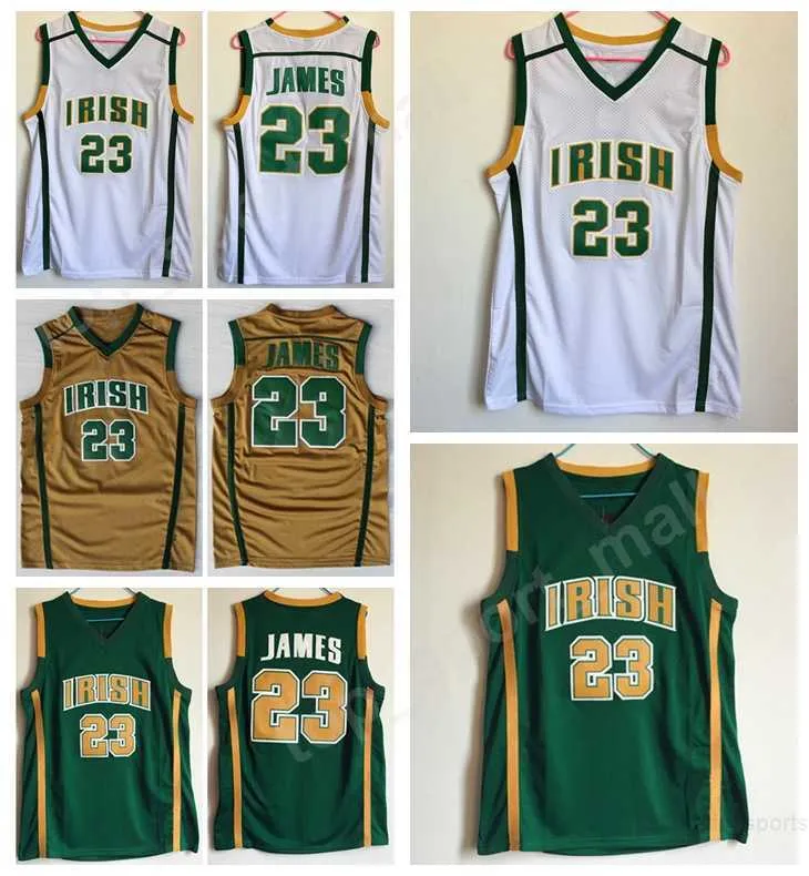 Irish St. Vincent Mary Jerseys Men Basketball High School LeBron James Jerseys 23 Mężczyźni Zielone białe wyjazd sport