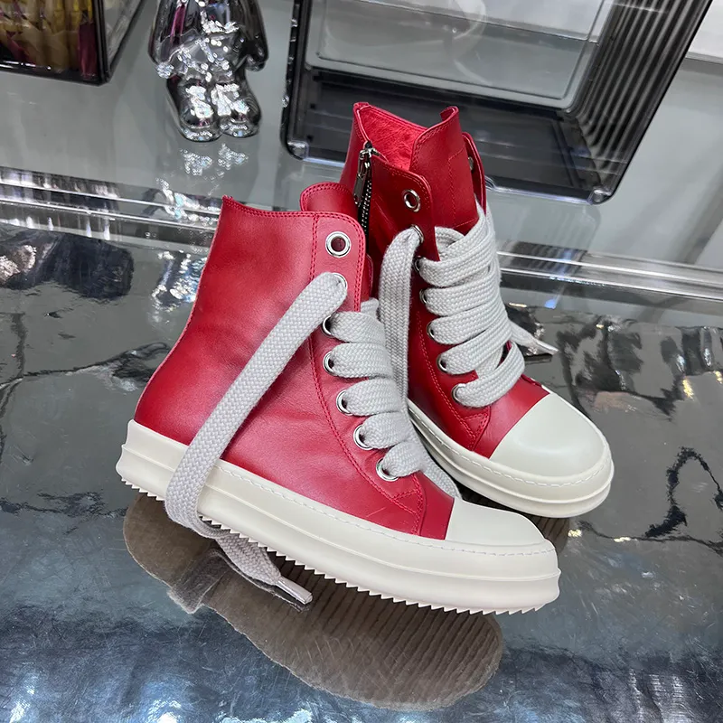 Casual Shoes High Top Quality Jumbo Lace Up Main Line Thick Sole Red Fashion Designer Luxury Sneakers Black Leather Men Women Black Flats Zip Ankle