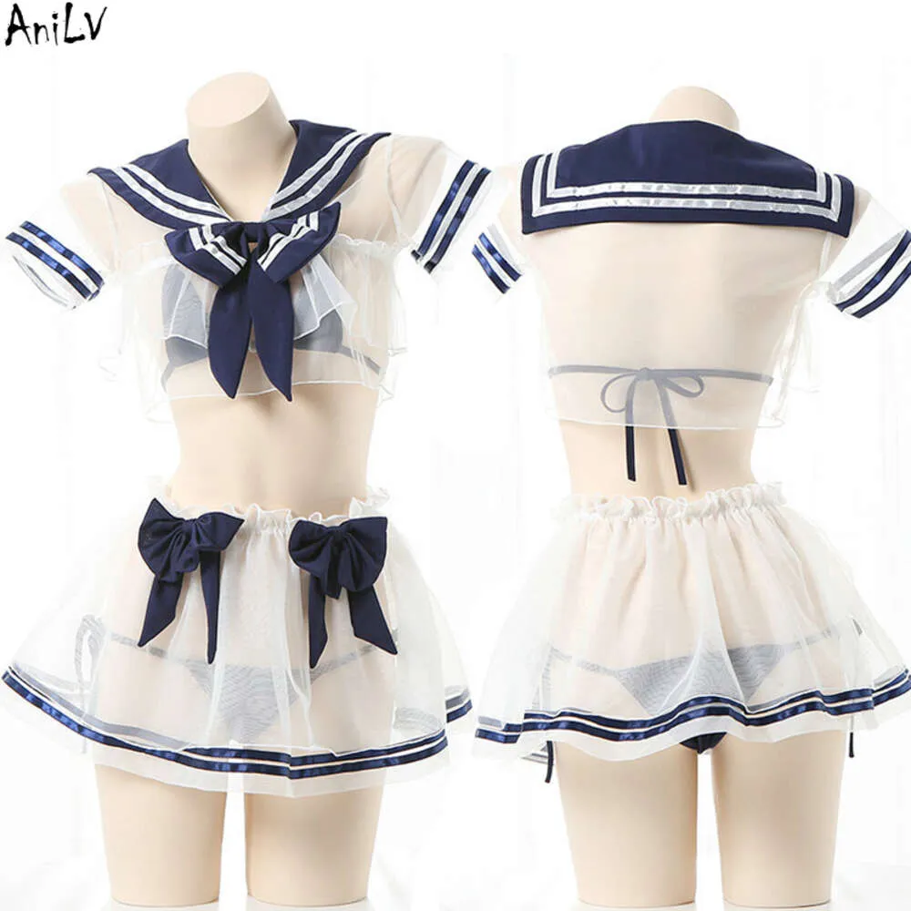 Ani Anime Student Sailor Swimstuit Kleid Bademode Unifrom Frauen Leder Schleife Nachthemd Pamas Outfits Kostüme Cosplay Cosplay