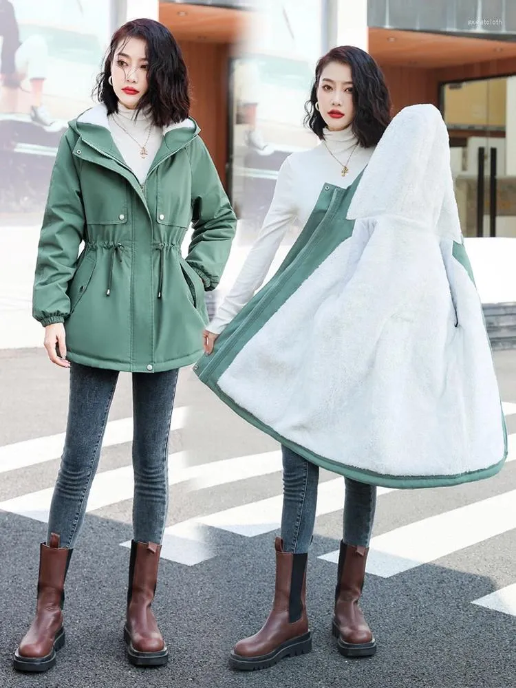 Women's Trench Coats Women Autumn Winter Long Sleeve Solid Color Drawstring Parka For Ladies Fashion Hooded Warm Windbreaker Coat