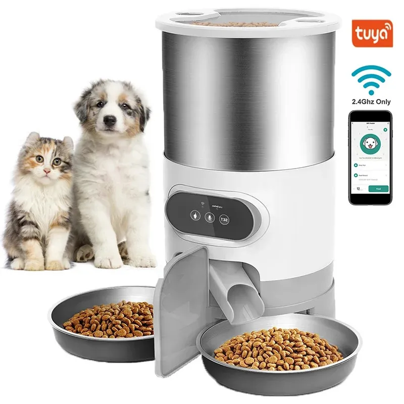 Bols pour chiens Mangeoires pour chats avec application intelligente avec double repas, distributeur automatique de nourriture pour animaux de compagnie, adapté aux petits chats et chiens, alimentation à distance 231031