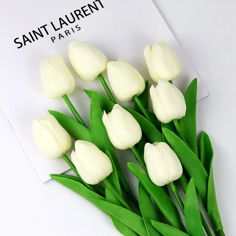 Mandy's Tulipani Artificiali In Poliuretano 20 Steli Crema - Fiori Finti Eleganti Per Matrimoni E Casa 34,9 Cm