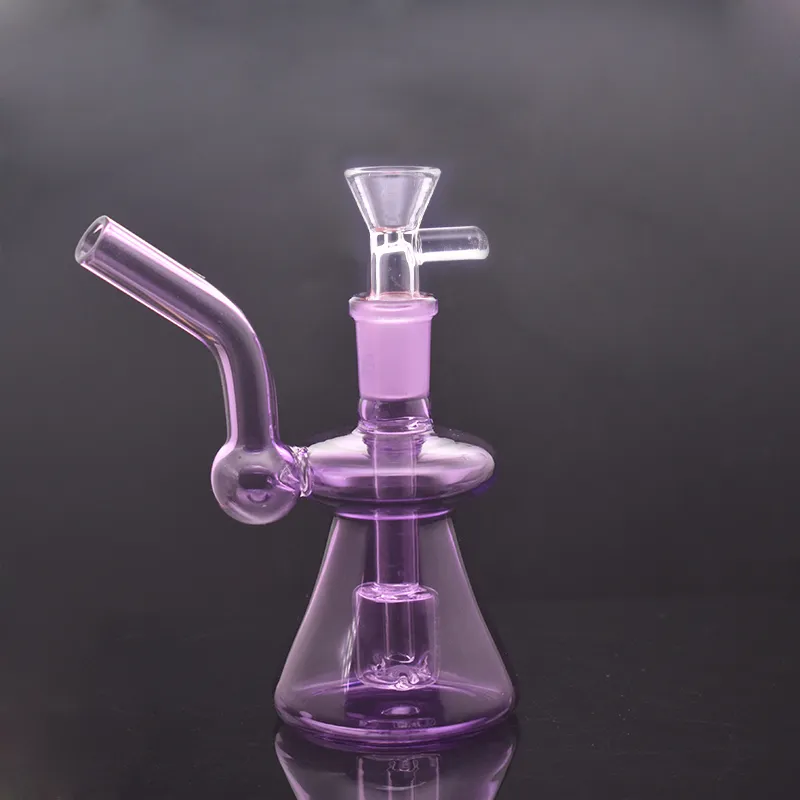 Nouveau Design 14mm Femelle Mini Verre Bong Conduites D'eau Pyrex Narguilé Huile Rigs Fumer Cuillère Pipe Bongs Épais Heady Recycler Rig avec Bol D'herbes Sèches 2pcs