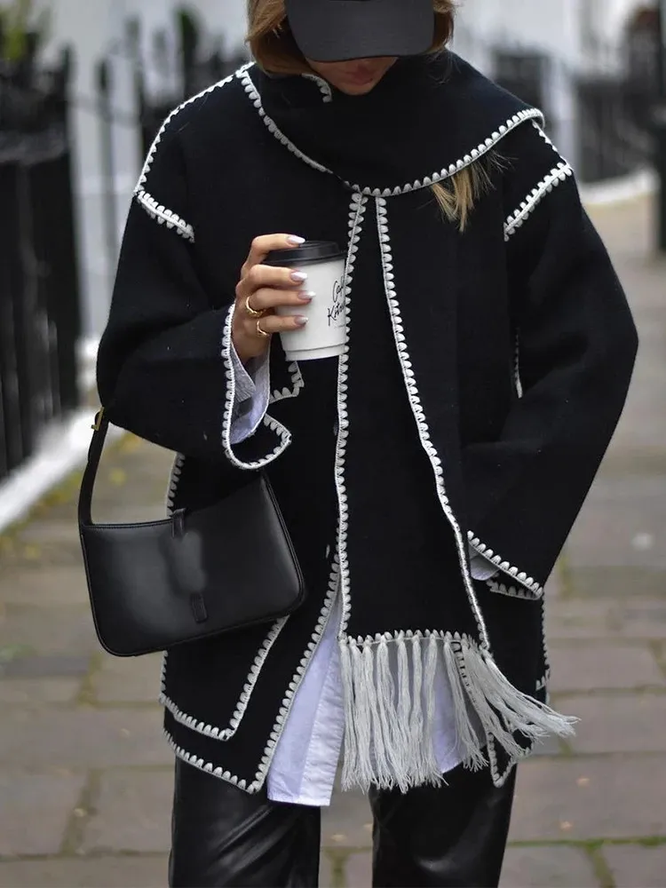 Veste femme manteau élégant écharpe ample Chic mode à manches longues poche simple boutonnage matelassé épais hiver dame vêtements d'extérieur 231031