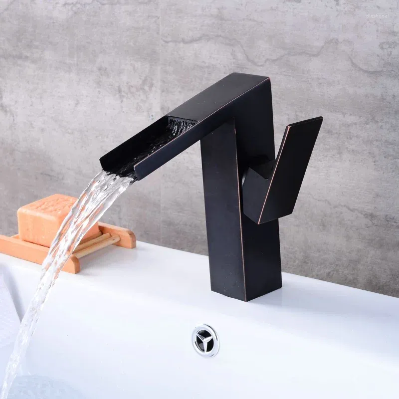 Kitchen Faucets European Antique Basin Faucet Brass Accessories Brushed Black Square Waterfall Mixer