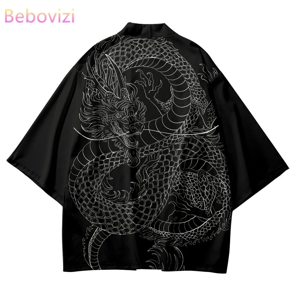 Etnische kleding aankomst Japanse stijl Dragon print traditionele kimono mannen yukata vest shirts cosplay haori oversized streetwear tops 230331