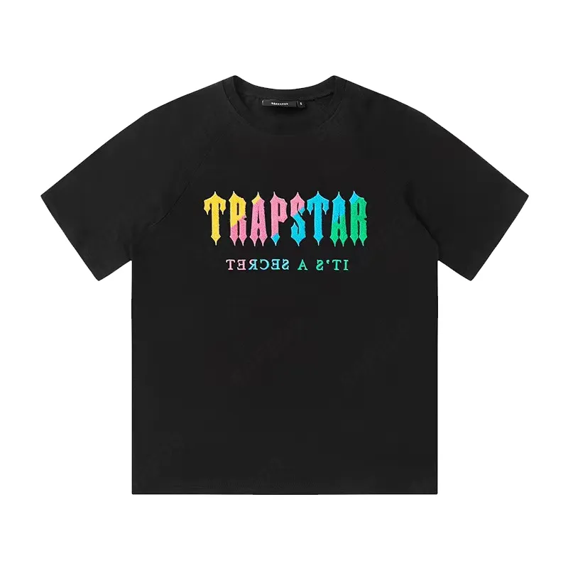 Мужские футболки, мужские летние футболки Trapstar, радужное полотенце, вышивка, женская футболка, черно-белые футболки с круглым вырезом